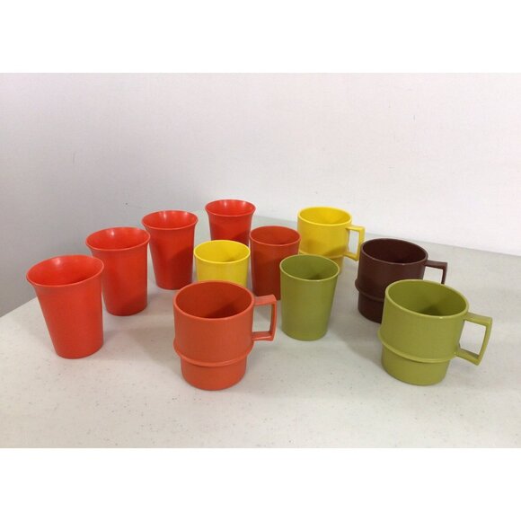 Vintage Tupperware Cups Plastic Harvest Lot of 11 - Picture 1 of 10